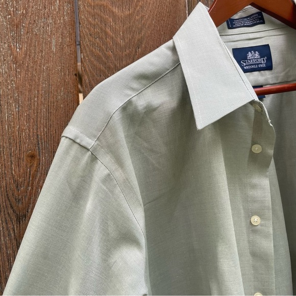 STAFFORD Men’s Pale Green Button Down Long Sleeve Dress Shirt Size 17 36-37 - Picture 5 of 10